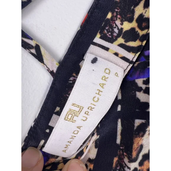 Amanda Uprichard Silk Cami Tank Top Abstract Leopard Print Strappy Back Size S - Picture 4 of 6